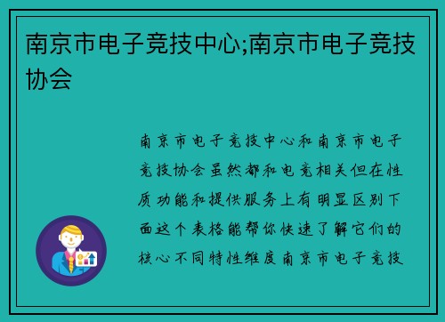 南京市电子竞技中心;南京市电子竞技协会